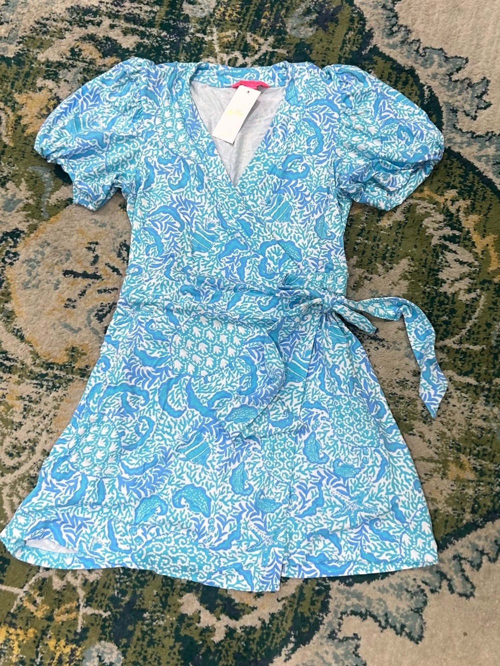 NEW $168 Lilly Pulitzer size L wrap skort romper outfit blue white shorts